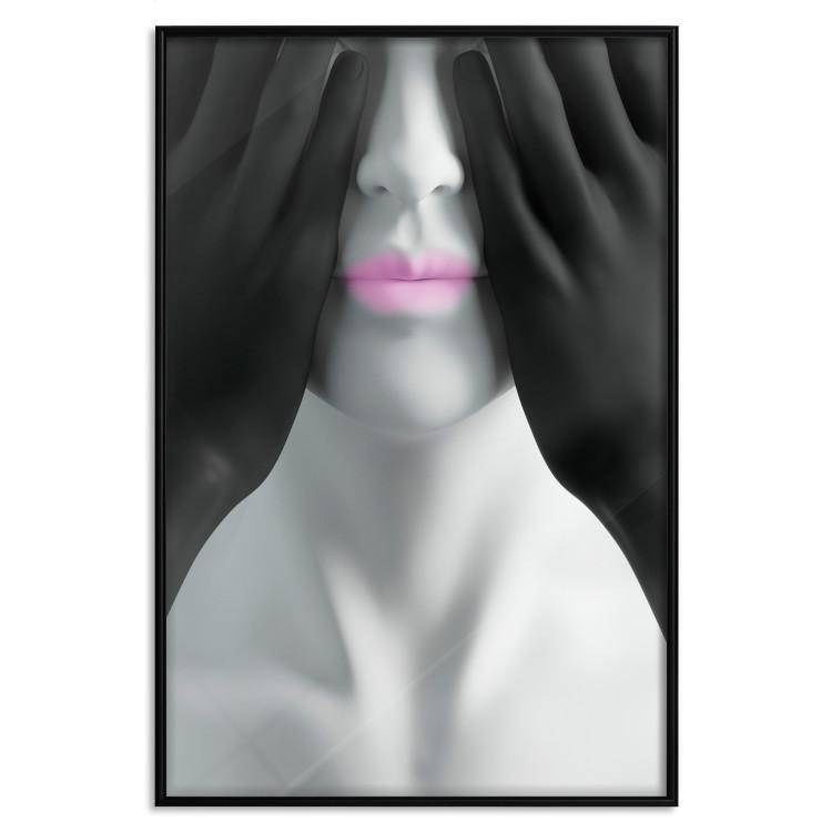 Poster Mannequin - black and white abstraction with a woman's face with pink lips