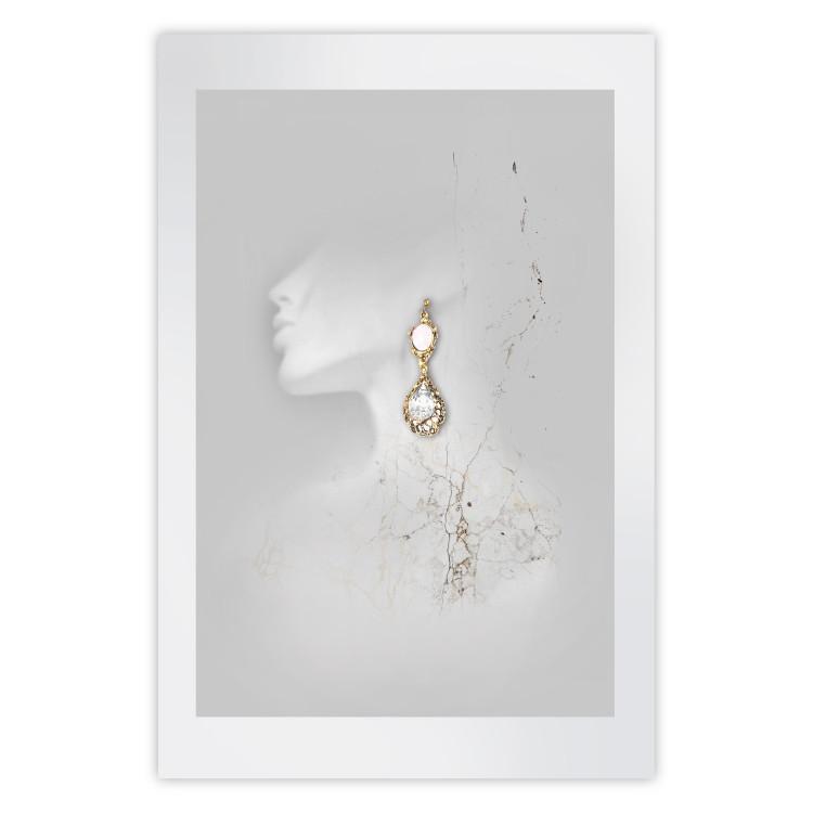 Poster Vintage Gold Earrings - white-gray abstraction with a female figure
