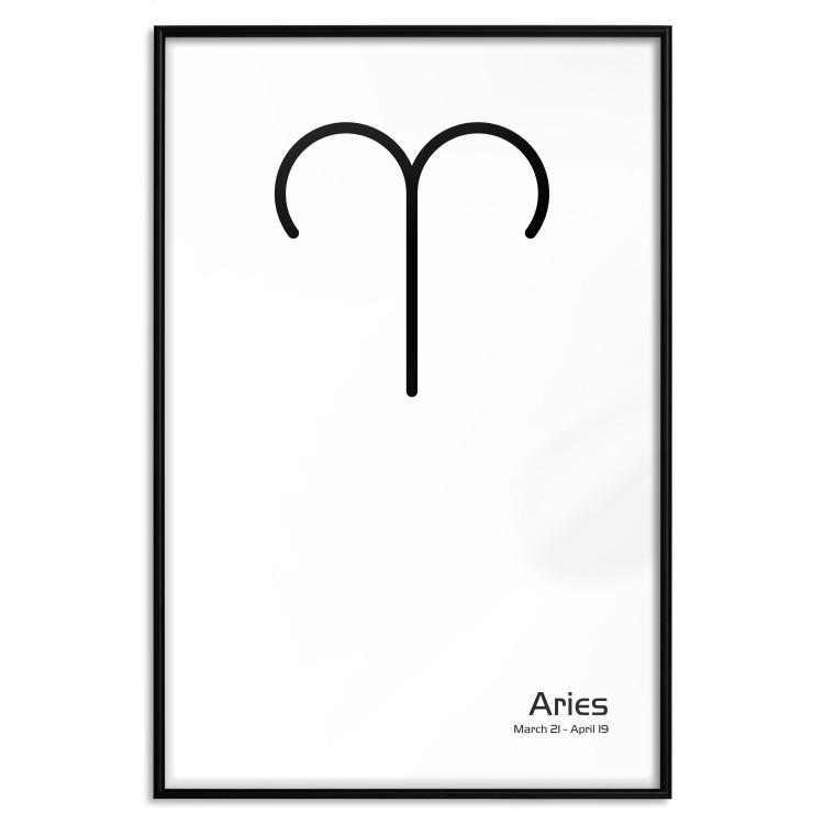 Poster Aries - simple black and white composition with zodiac sign and text