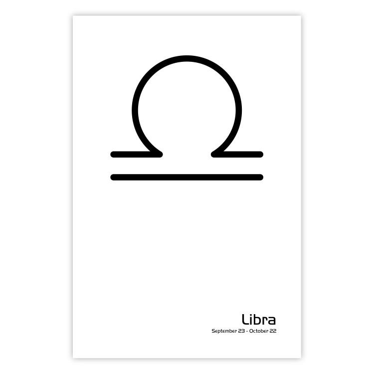 Poster Libra - simple black and white composition with zodiac sign and text