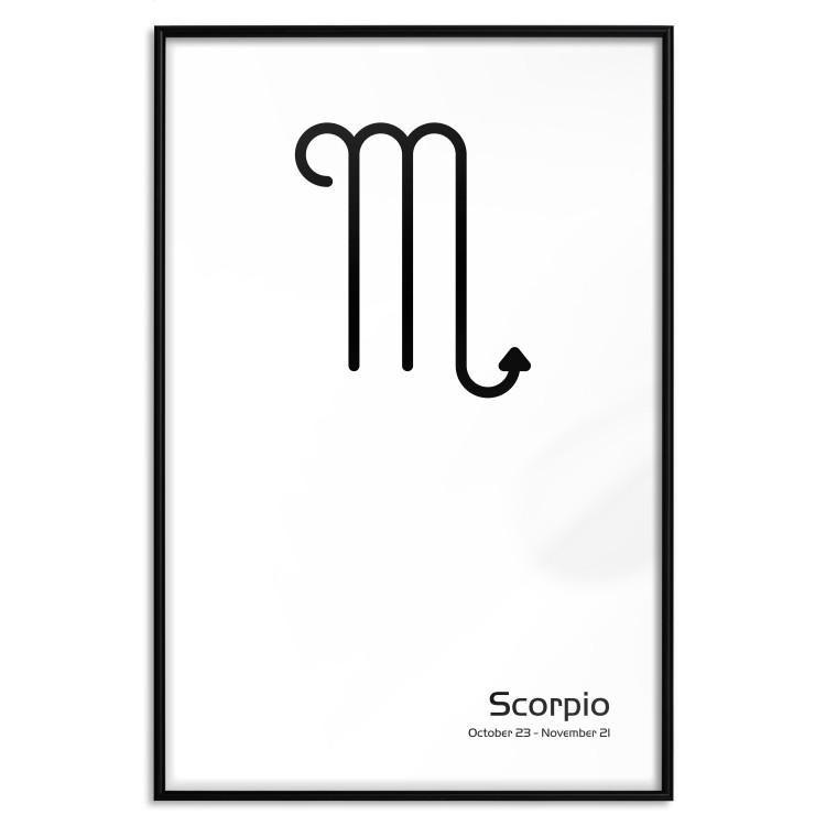 Poster Scorpio - simple black and white composition with zodiac sign and text
