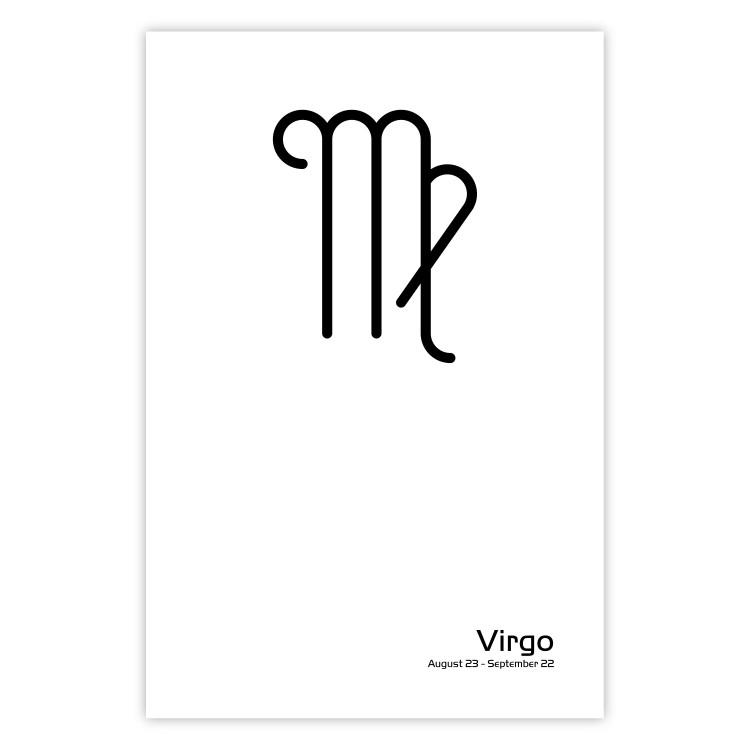 Poster Virgo - simple black and white composition with zodiac sign and text