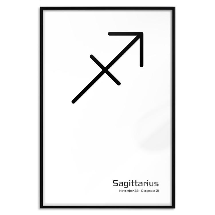 Poster Sagittarius - simple black and white composition with zodiac sign and text