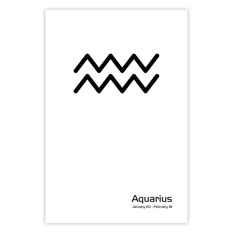 Poster Aquarius - simple black and white composition with zodiac sign and text
