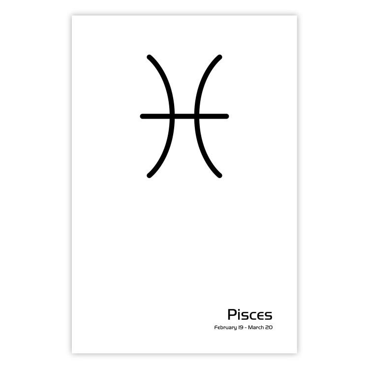 Poster Pisces - simple black and white composition with zodiac sign and text
