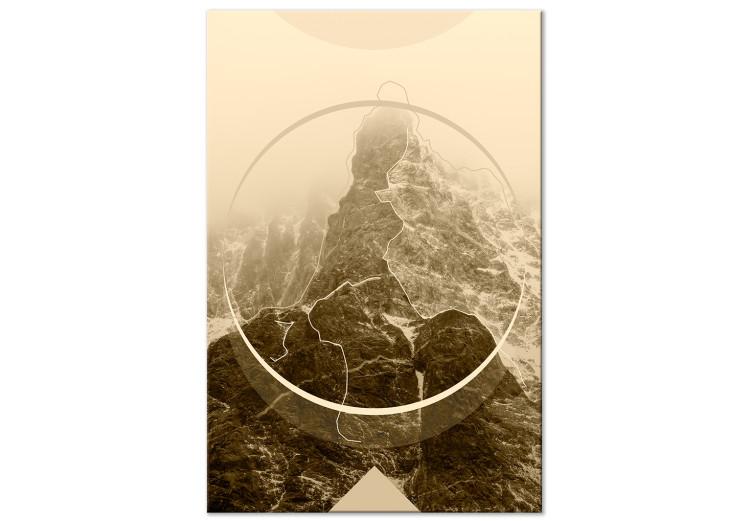 Canvas Print Sepia Mountains - a geometric landscape of rocky mountain peaks