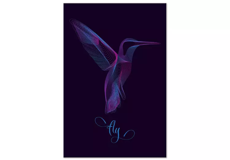 Canvas Print Free Bird (1-part) - Hummingbird with "Fly" Text on Purple Background