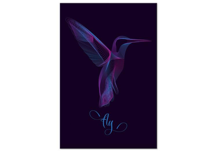 Canvas Print Free Bird (1-part) - Hummingbird with "Fly" Text on Purple Background