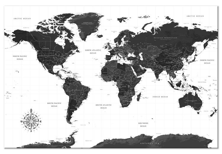 Canvas Print Continents' Trail (1-part) - Black and White World Map with Labels