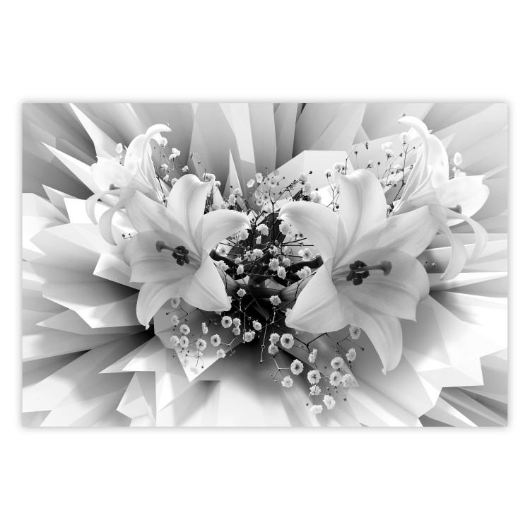 Poster Geometric Bouquet - black and white unique abstraction in lily flowers