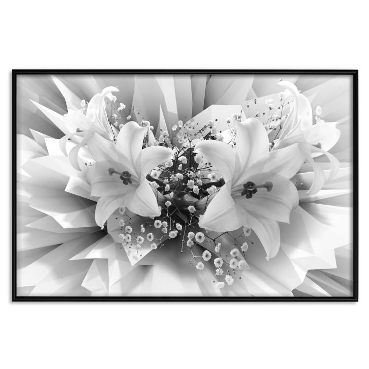 Poster Geometric Bouquet - black and white unique abstraction in lily flowers