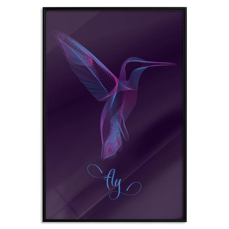 Poster Purple Hummingbird - dark abstraction with bird and English text