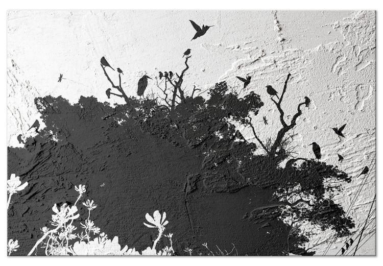 Canvas Print Bird Sanctuary (1-part) - Tree Shadow on Black and White Texture