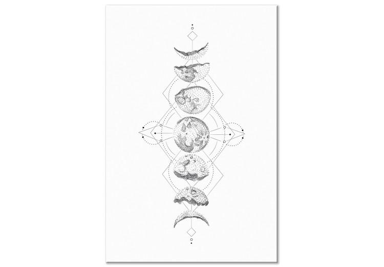 Canvas Print Moon phases - black and white motif with geometric elements