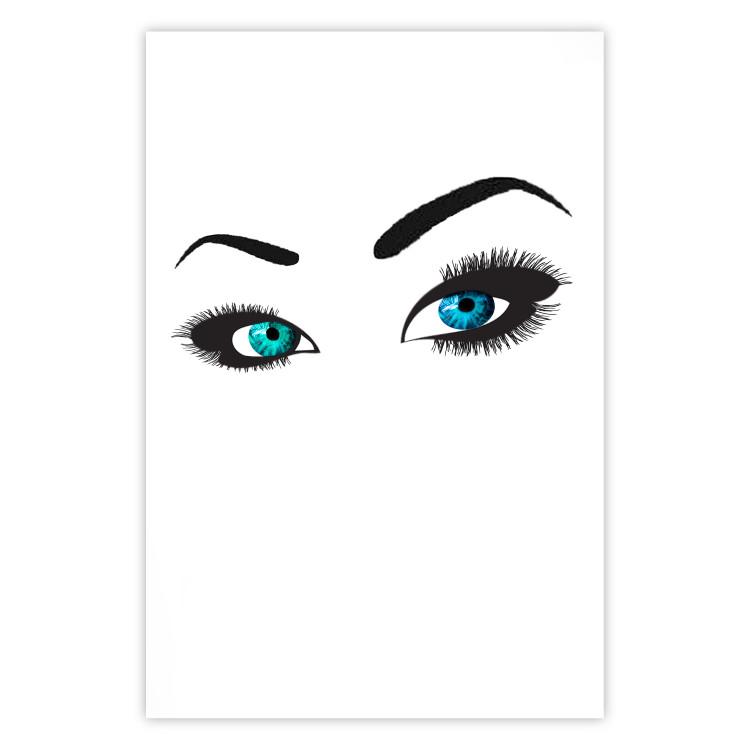 Poster Two-Toned Eyes - composition with woman's blue eyes on a white background