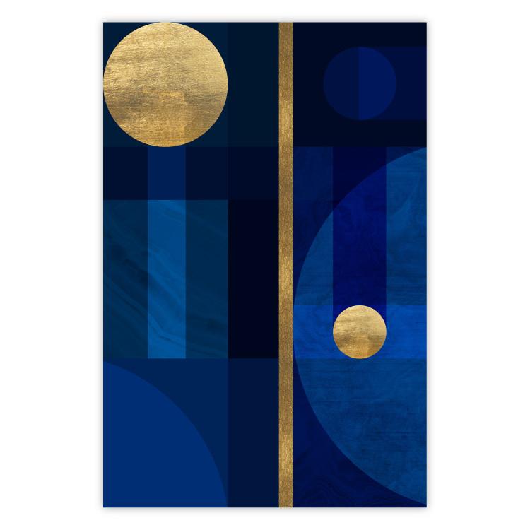 Indigo - modern geometric abstraction in blue and gold circles