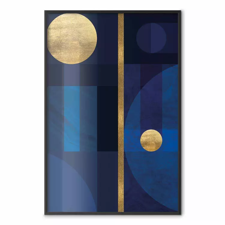 Indigo - modern geometric abstraction in blue and gold circles