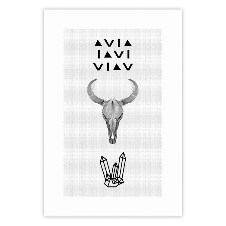Poster Animal Skull - black and white composition with texts and crystals