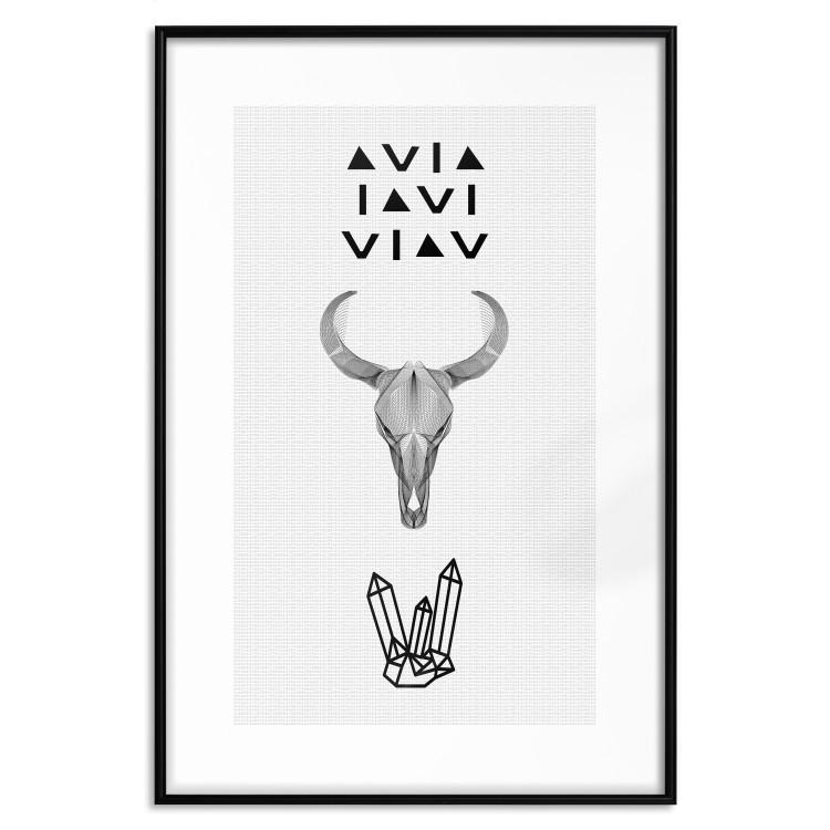 Poster Animal Skull - black and white composition with texts and crystals