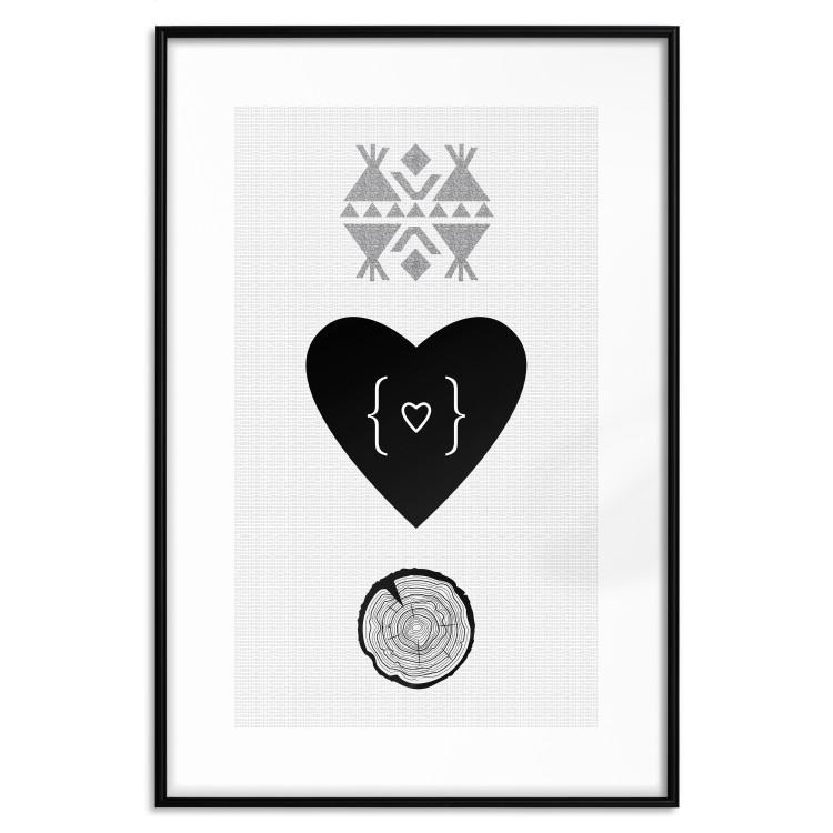 Poster Two Hearts and a Trunk - simple black and white composition in original pattern