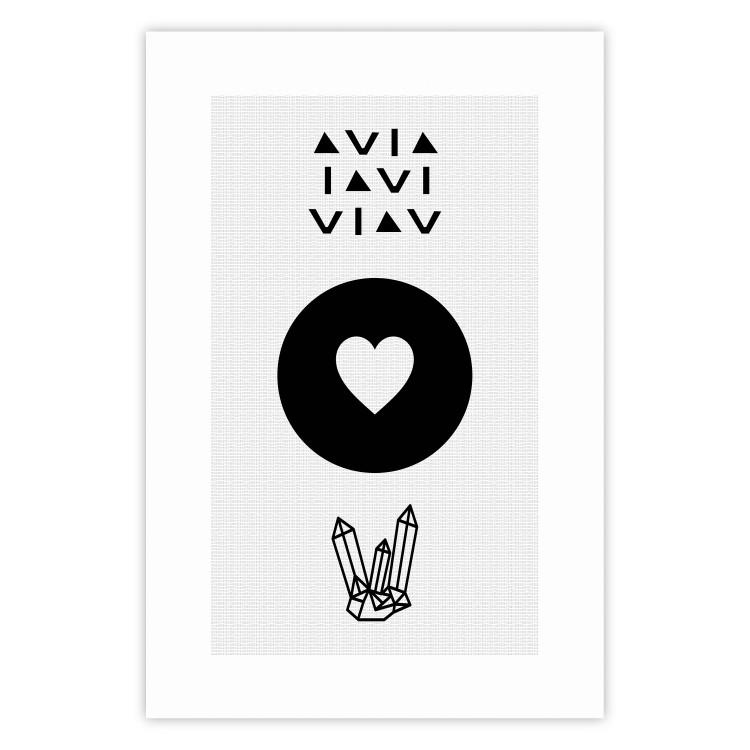 Poster Heart and Crystals - black and white composition with an original motif
