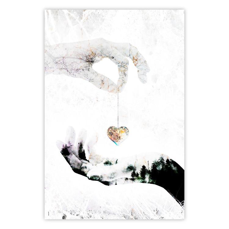 Poster Declaration of Love - romantic pattern with hands and heart-shaped locket