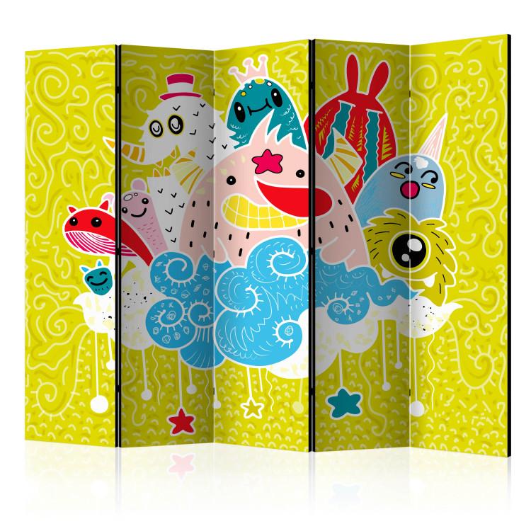 Room Divider Cheerful Creatures II - fantasy colorful creatures on a light green background