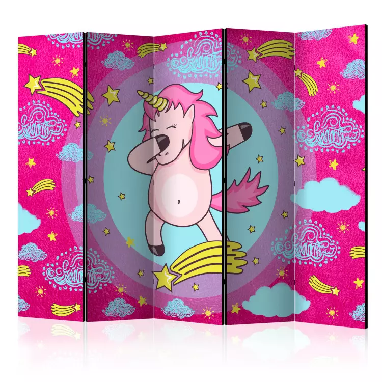 Room Divider Dancing Unicorn II - fantasy horse on a colorful background with stars