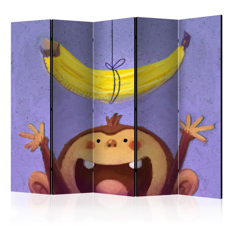 Room Divider Bananana II - funny monkey trying to take a yellow banana on a string