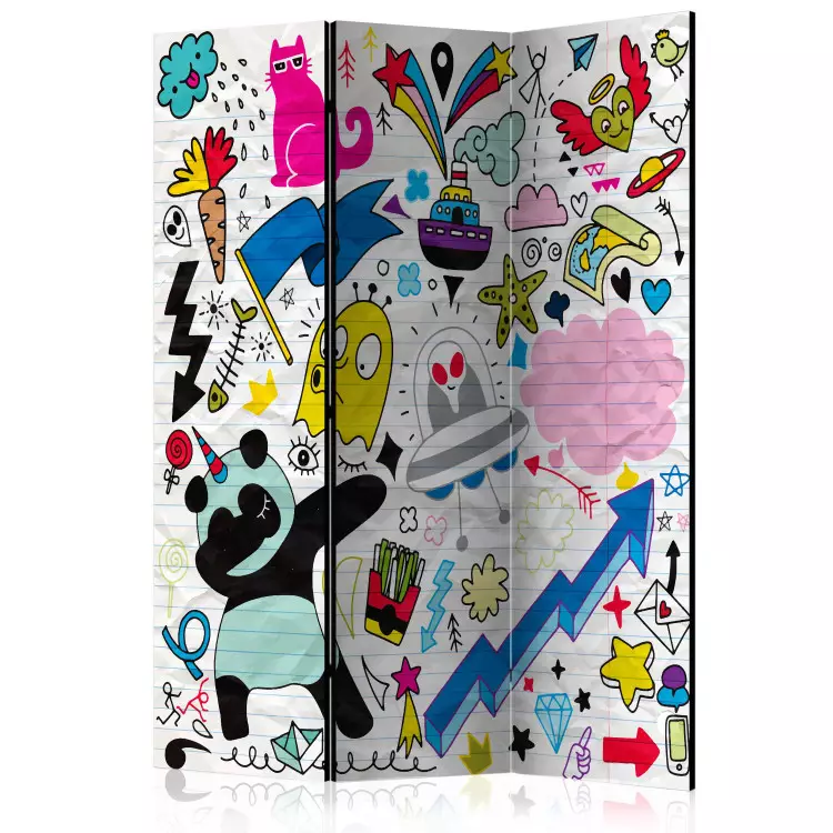 Room Divider Energetic Panda - lined paper with whimsical drawings