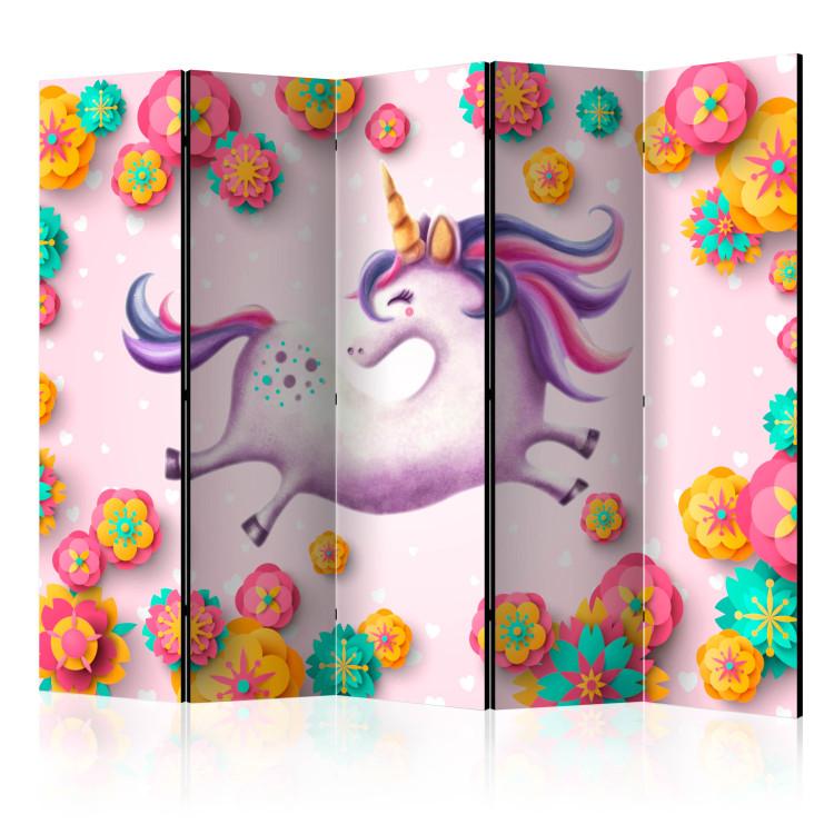 Room Divider Flexible Unicorn II - whimsical unicorn with a colorful background and flowers