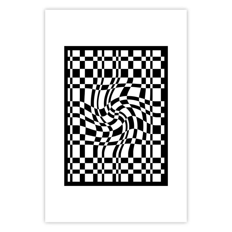 Poster Distorted Checkerboard - black and white geometric abstract