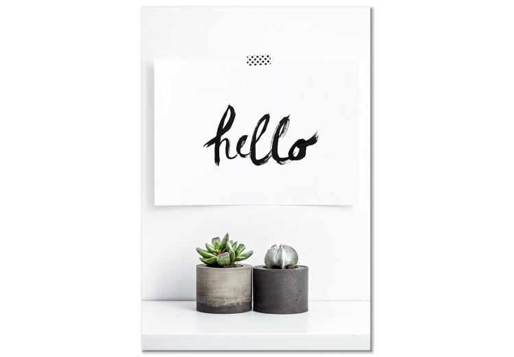 Canvas Print Scandinavian details - succulents on the shelf and a ''hello'' sign