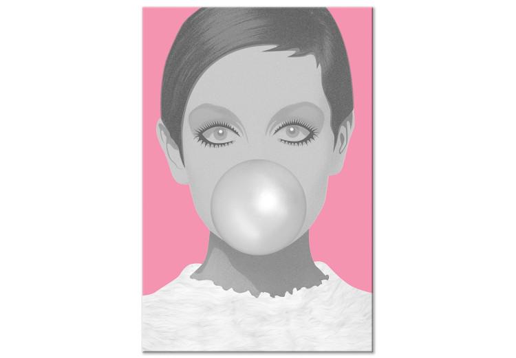 Canvas Print Bubble gum - portrait of a woman in pink and gray tones