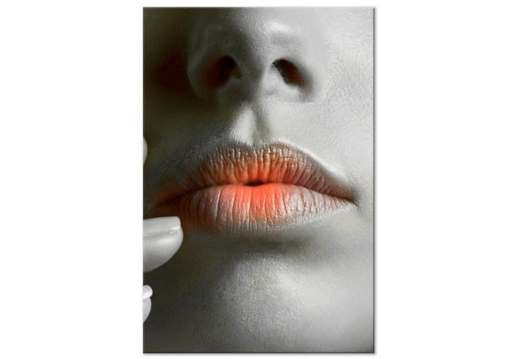 Canvas Print Warm lips - a close-up of a woman's face in shades of gray