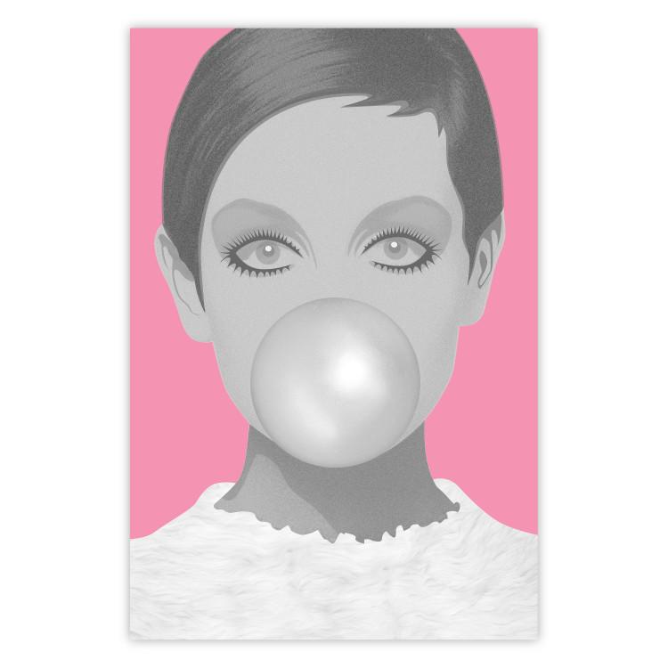 Poster Bubble Gum - unique composition with a woman's portrait on a pink background