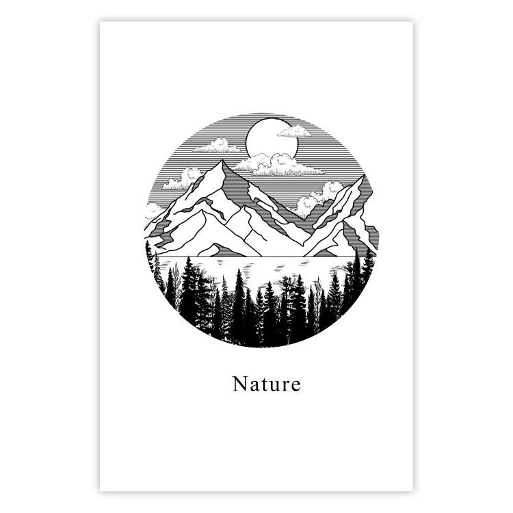Poster Lost Land - black and white landscape of forest and mountains on white