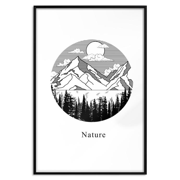 Poster Lost Land - black and white landscape of forest and mountains on white