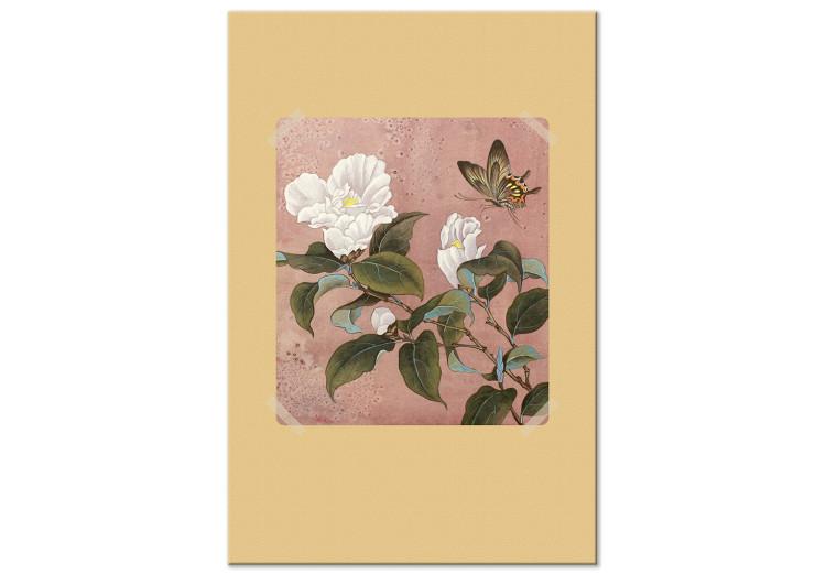 Canvas Print Butterfly over azalea flower - a floral motif in vintage style