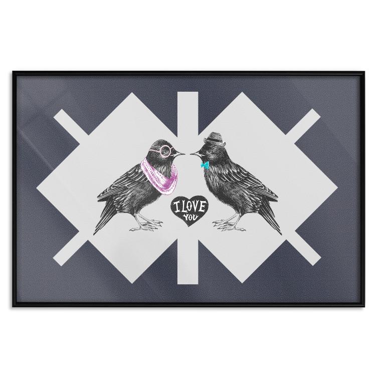Poster Pair of Starlings - romantic composition with birds and a love symbol