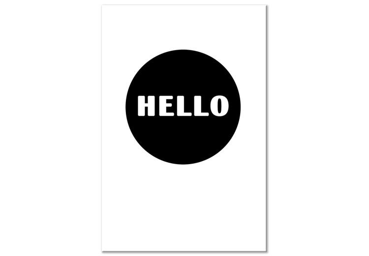 Canvas Print Hello - white inscription on a black circle, on the background