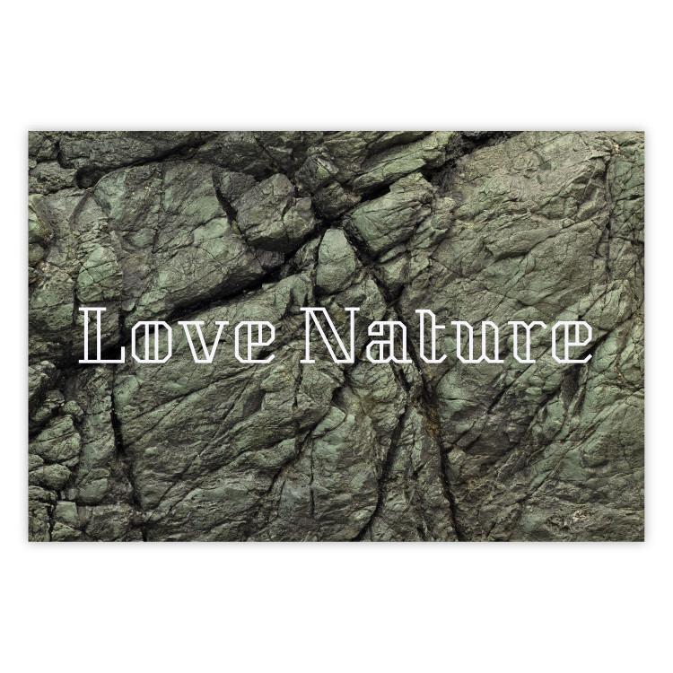 Poster Love Nature - composition with white text on a background of light green stone