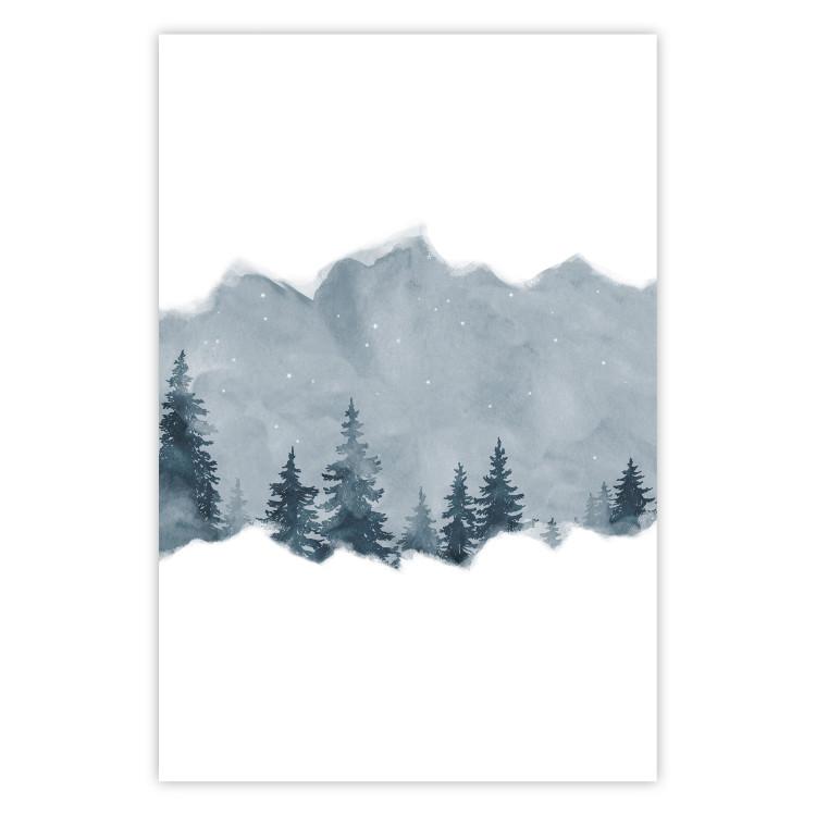 Poster Slice of Siberia - winter landscape of forest trees and misty sky