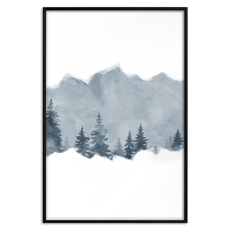 Poster Slice of Siberia - winter landscape of forest trees and misty sky