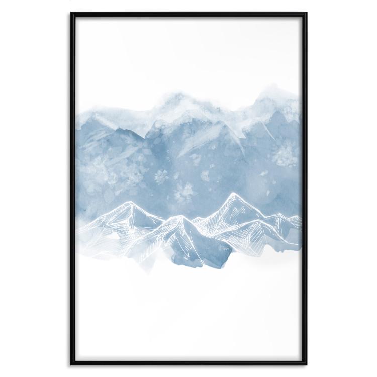 Poster Icy Land - winter landscape of snowy mountains on a uniform background