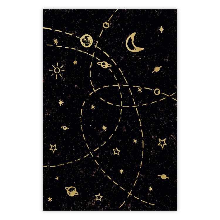 Poster Magical Galaxy - golden stars and symbols on a background of dark cosmos