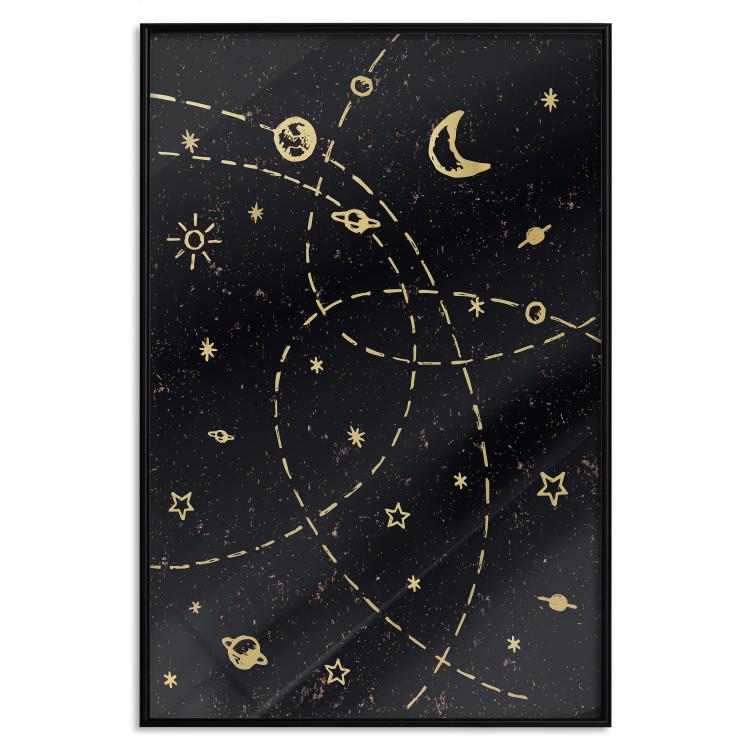 Poster Magical Galaxy - golden stars and symbols on a background of dark cosmos