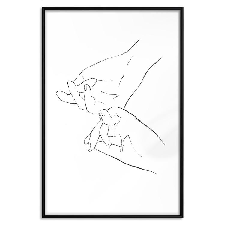 Poster Hand Dance - black and white delicate line art of clasped hands