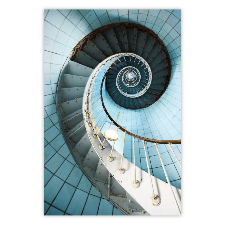 Poster Fibonacci Stairs - geometric blue composition with architecture