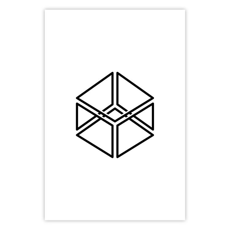 Poster Cube - geometric figure in a simple black and white composition